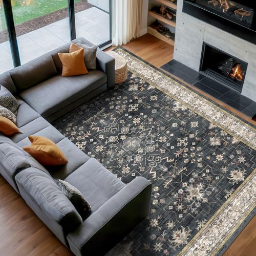 Black Boho Living Room Rug 5x7 (5' x 7' (Rectangular) / Ashen / Multi)