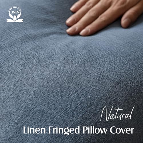 Decorative Linen Fringe Throw Pillow Covers 16×16 Inch (16" x 16" (Pack of 2) / Blue Ashes)