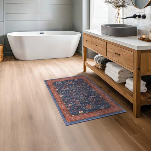 Washable 2x3 Entry Rug Front Door Indoor (2' x 3' (Rectangular) / Blue / Terracotta)
