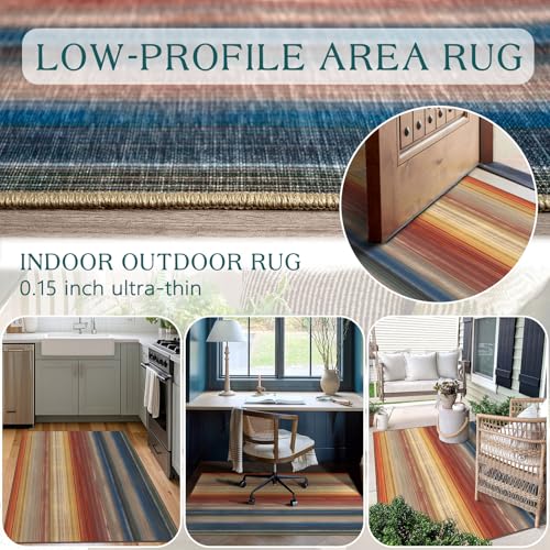 3x5 Ombre Entry Rug (Sunset Ombre - Rust/Blue / 3' x 5' (Rectangular))