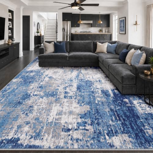 Washable 10'x12' Abstract Area Rug for Living Room Blue Gray (Blue/Gray / 10' x 12' (Rectangular))