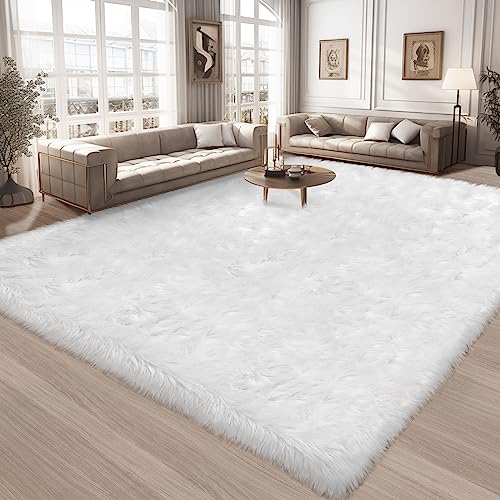 White Faux Fur Sheepskin Rug 8 x 10 Feet (8' x 10' (Rectangular) / White)