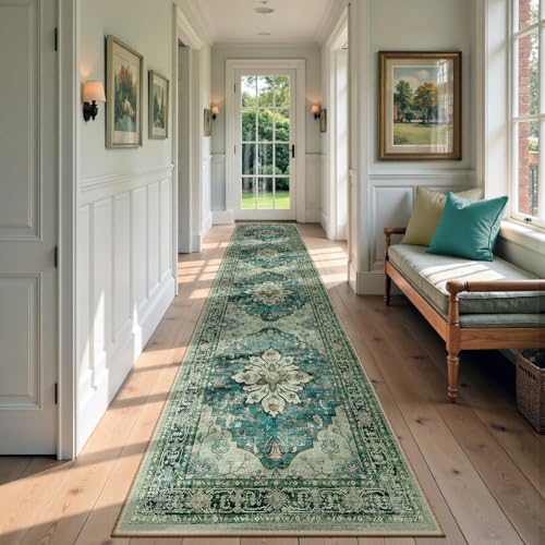 Washable Area Rug (Blue/Vintage Dark Blue / 2'6" x 14' (Rectangular))