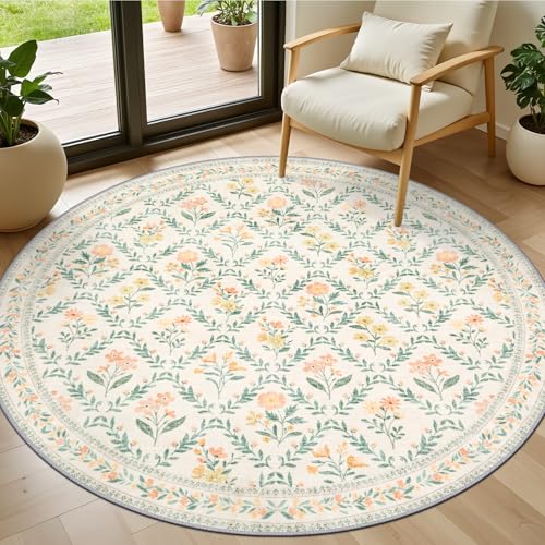 Round Area Rug Living Room (Beige/Multi / 4' (Round))