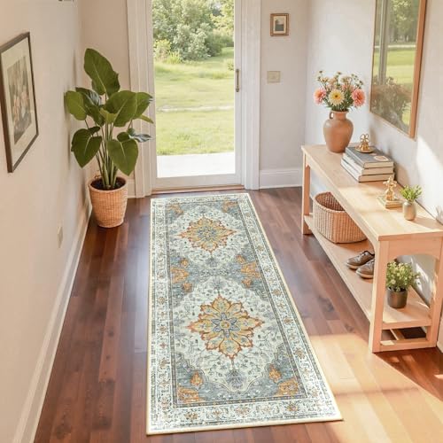 Washable Area Rug (Beige/Carbon Grey/Orange / 2' x 6' (Rectangular))
