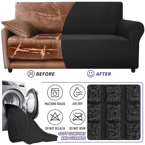 Stretch Oversized Couch Cover Universal Sofa Covers for Living Room Dogs Pet Furniture Protector Spandex Extra Large Sofa Slipcovers with Anti Slip Foam Sticks (Black / X-Large (92"-115"))