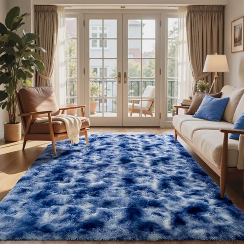 5x7 Ft Blue Shag Rugs for Bedroom Living Room Decor (Eg Royal Blue / 5' X 7' (Rectangular))