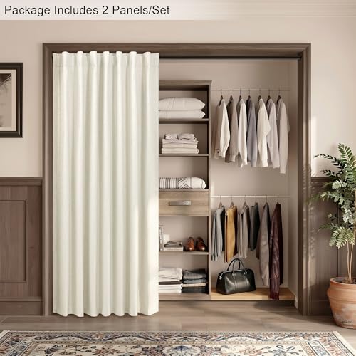 Neutral 80 Inch Nursery Blackout Curtains for Bedroom 80 Inches Long 2 Panel Thermal Curtain for Summer Heat Blocking Linen Textured Custom Made Drapes Pleated Back Tab Rustic Ceiling to Floor Length (Natural / 52"W x 80"L (Pack of 2))