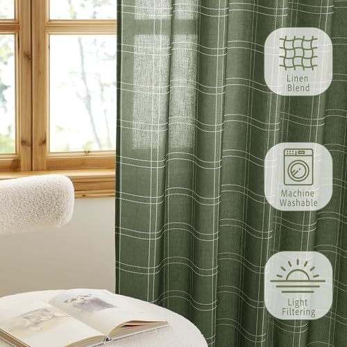 Rustic Grid Pattern for Farmhouse (52"W x 96"L (Pack of 2) / Grid Pattern | Olive Green)