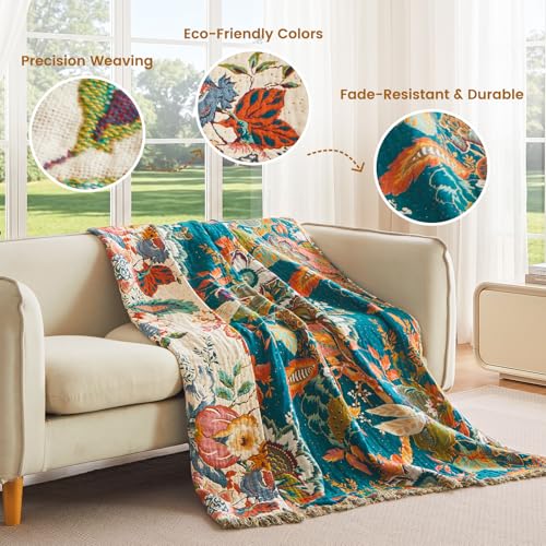 Boho Throw Blanket 50"x60" 100% Cotton Vine Blanket for Couch Bed (Vine / 50"x60")