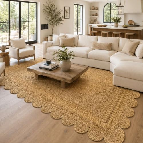Scalloped Natural Jute Area Rug 6x9 Ft (Natural / 6' x 9' (Rectangular))