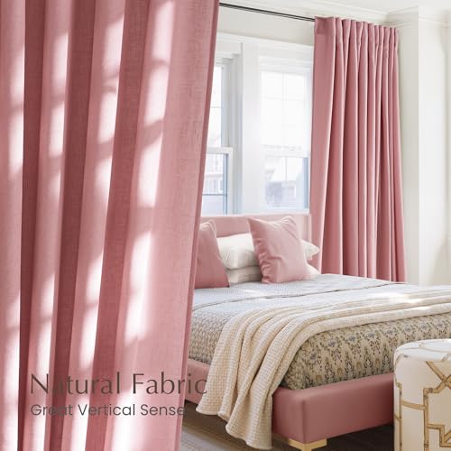 Thick Linen Pink Curtains for Girls Room 96 inches Long (Pink / 55"W x 96"L (Pack of 2))