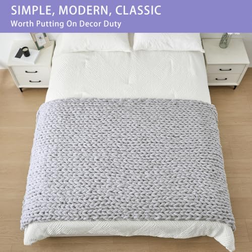 Chunky Knit Throw Blanket for Couch (Light Grey W/ a Little Bit Purple / 40"x80" (Special Size Throw))