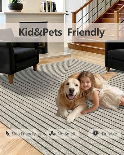 Washable 6x9 Area Rugs for Living Room Modern Abstract Rug (Beige / 6' x 9' (Rectangular))