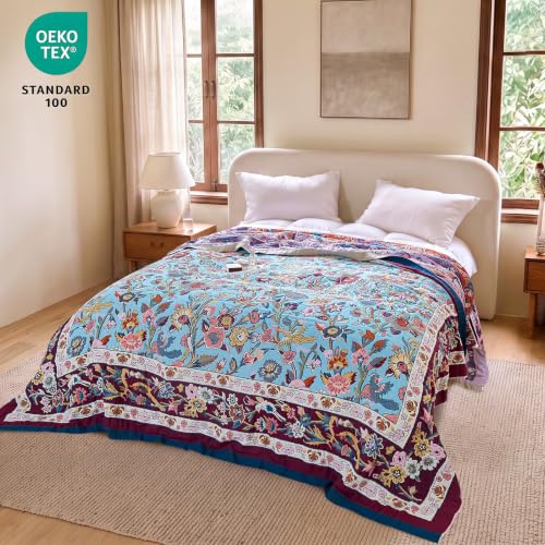 Boho Throw Blanket 60"x80" Fall Cotton Birds Floral Blanket for Bed (Profuse Blooms / 60"x80")