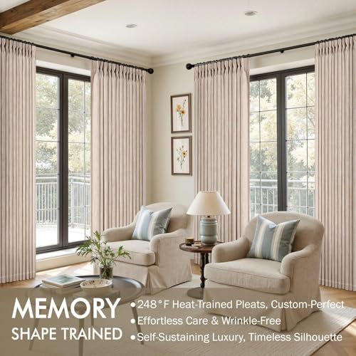 Pinch Pleated Linen Curtains 102 Inch Sand Beige Window Curtains (Sand Beige / 40"W x 102"L (Pack of 2))