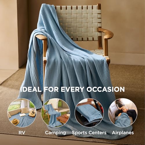 100% Cotton Muslin Blankets for Adults (07 - Blue / Throw XL (50" X 70"))