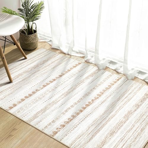 Boho 3x5 Area Rug Living Room Rugs Machine Washable Beige (Beige Brown / 3' X 5' (Rectangular))