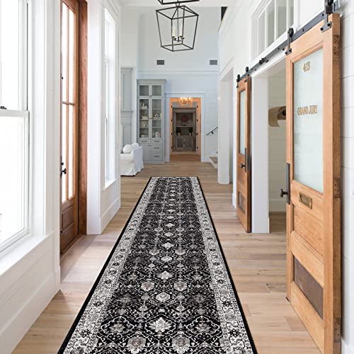 Hallway Washable Runner Rug (2' x 10' (Rectangular) / Black/Navy)