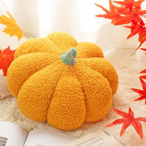 1 Pcs 3D Pumpkin Pillow Fall Decor Halloween Cushions (Yellow)