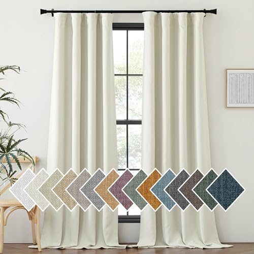 Room Darkening Bedroom Curtains 96 inches Long (Linen Natural / 52"W x 96"L (Pack of 2))