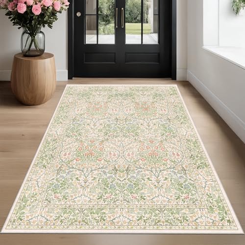 Beige Green Bedroom Rug 5x7 Area Rug for Living Room (Garden Green / 5' x 7' (Rectangular))