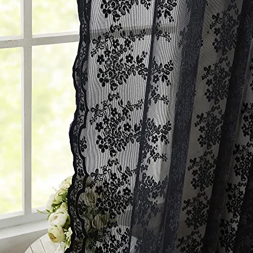 Vintage Lace Curtains 108 Inches Long (Black / 52"W x 108"L (Pack of 2))