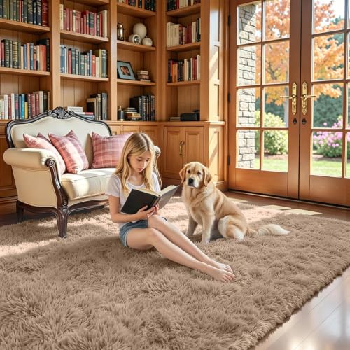 6x9 Shag Area Rug for Living Room (Beige / 6' x 9' (Rectangular))
