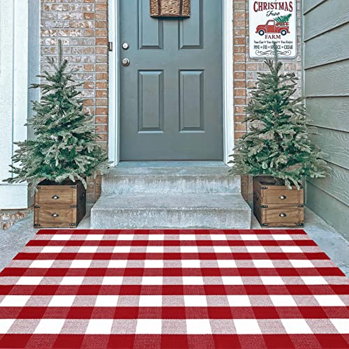 Christmas Red and White Plaid Rug (Red & White Plaid / 4' x 6' (Rectangular))