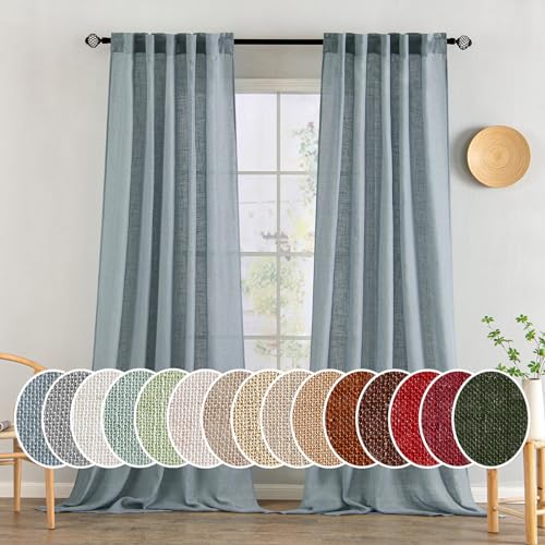 Dusty Blue Linen Curtains 52x96 Inch Long Soft Thick Linen Textured (52"W x 96"L (Pack of 2) / Stone Blue)