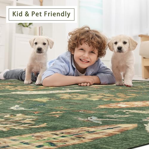 Washable Rugs 8x10 Area Rug for Living Room (8' x 10' (Rectangular) / Tree of Life-green)