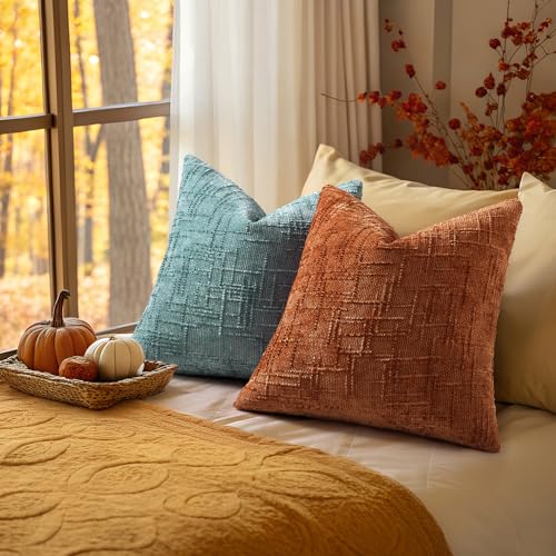 Textured Chenille Throw Pillow Covers 18x18 Set of 2 Rust (Rust / 18" x 18" (Pack of 2))