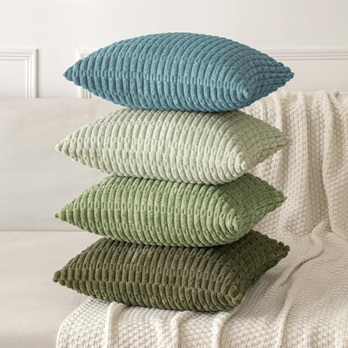 Corduroy Decorative Throw Pillow Covers 16x16 Coastal Blue Pack of 2 (Coastal Blue / 16" x 16" (Pack of 2))