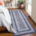 2x6 Modern Bordered Runner Rug Non Slip Washable Floor Carpet (Blue / 2' x 6' (Rectangular))
