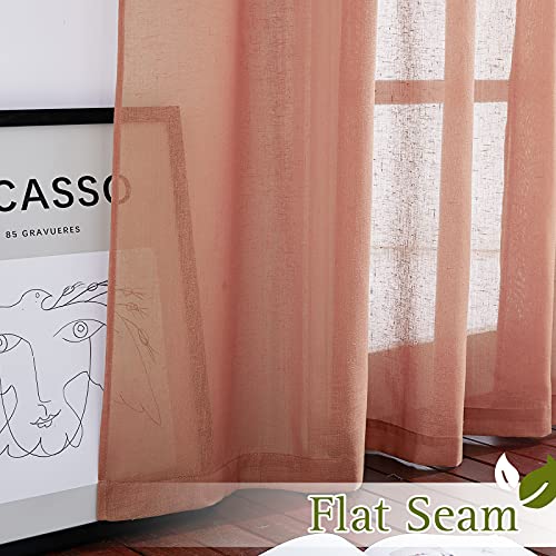 Linen Textured Semi Sheer Curtains for Large Windows (52"W x 108"L (Pack of 2) / Burnt Orange)