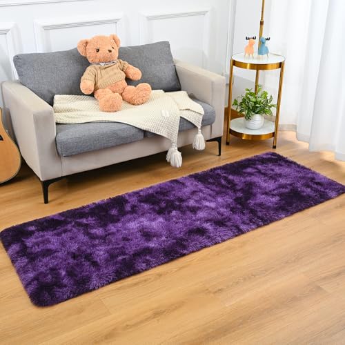 Fluffy Runner Rug for Bedroom Living Room (2' x 6' / Grape Purple)