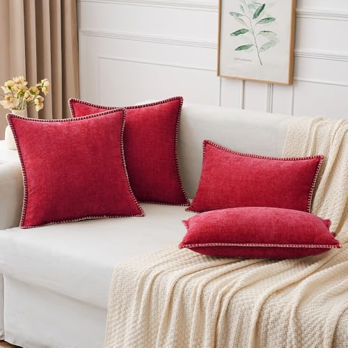 Christmas Decorative Couch Throw Pillow Covers 18x18 Inch Red 2 Pack (Red / 18" x 18" (Pack of 2))