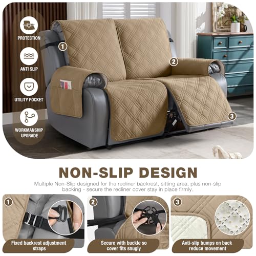 100% Waterproof Loveseat Recliner Covers 2 Seater (Camel / 2 Seater Standard)