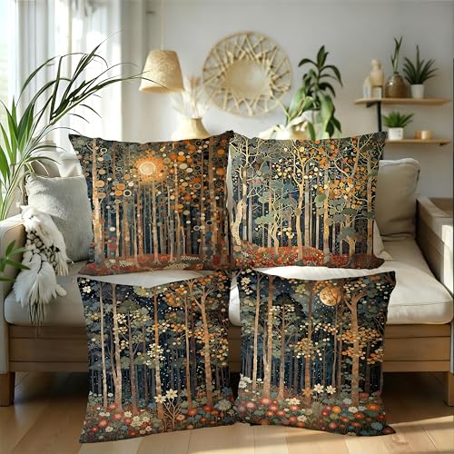 Rustic William Morris Inspired Autumn Forest Pillow Covers 20x20 Set of 4 (Forest-orange -4 / 20" x 20" (Pack of 1))
