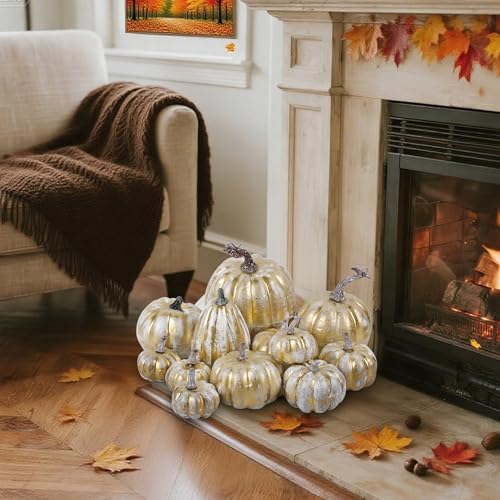 12 Pcs Pumpkin Fall Decorations (Gold-4)