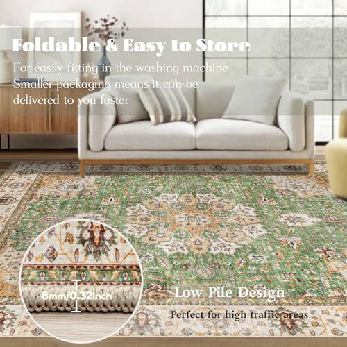 Area Rug 9x12 Washable Rug (Vintage Green / 9' x 12' (Rectangular))