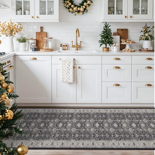 Hallway Washable Runner Rug (2' x 10' (Rectangular) / Black/Navy)