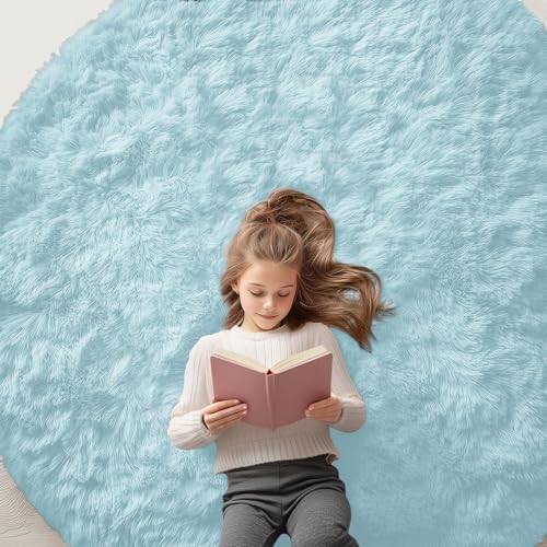 Light Blue Round Rugs for Bedroom (6 Ft Round / Light Blue)