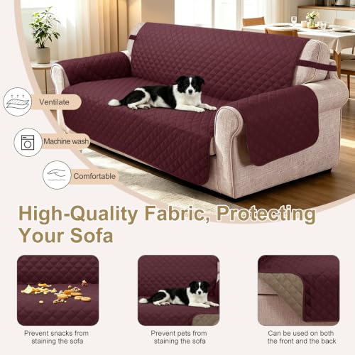 Reversible Sofa Cover for 3 Cushion (Burgundy/Camel / Sofa L - Large (68''))
