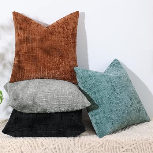 Textured Chenille Throw Pillow Covers 12x20 Set of 2 Black (Charcoal / 20" x 12" (Pack of 2))