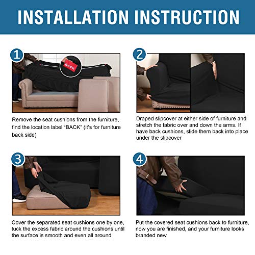 3 Piece Stretch Sofa Covers for 2 Cushion Loveseat Couch Covers for Living Room Furniture Cover (Medium / Black)