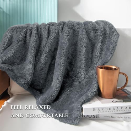 Fuzzy Large Fleece Throw Blanket for Couch (Dark Grey / 50x70 IN)