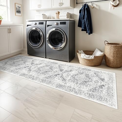 2'6"x8 Washable Runner Rug (Distressed Grey / 2'6" x 8' (Runner))