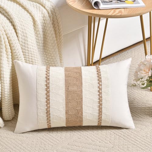 Set of 1 Boho Neutral Lumbar Decorative Throw Pillow Cover 12x20 Inch for Couch Bed Sofa Chair (20" x 12" (Pack of 1) / Neutral)