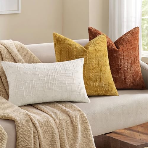 Textured Chenille Throw Pillow Covers 18x18 Set of 2 Rust (Rust / 18" x 18" (Pack of 2))